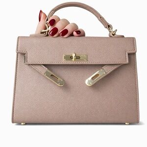 Taupe Mini Top Handle Bag | Removable Crossbody Strap | Luxe Gold Hardware